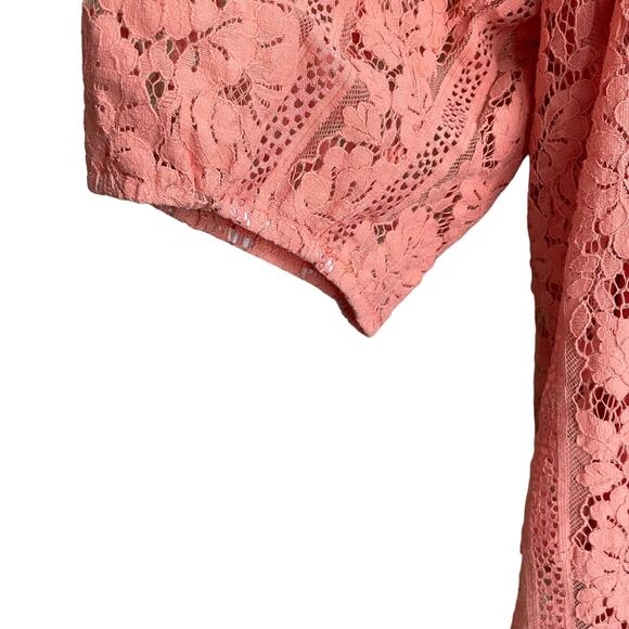 Catherines Women Top 2X Peach Floral Lace Overlay Eyelet Inlet Flowy Feminine - Picture 7 of 13